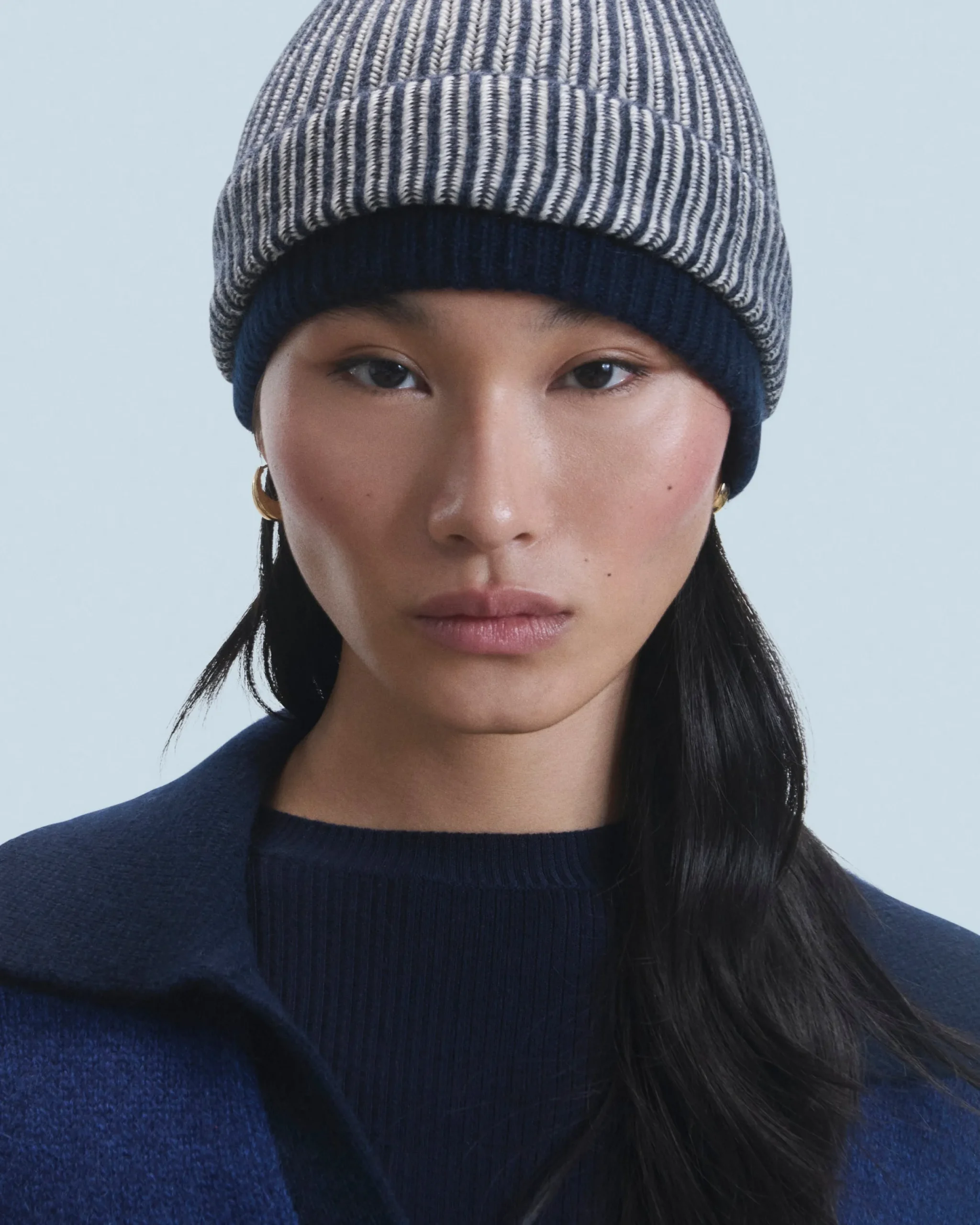 FROM FUTURE Bonnet à Revers BleuChiné Cheap
