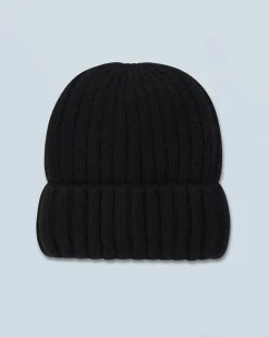 FROM FUTURE Bonnet à Revers à Cotes Noir Flash Sale