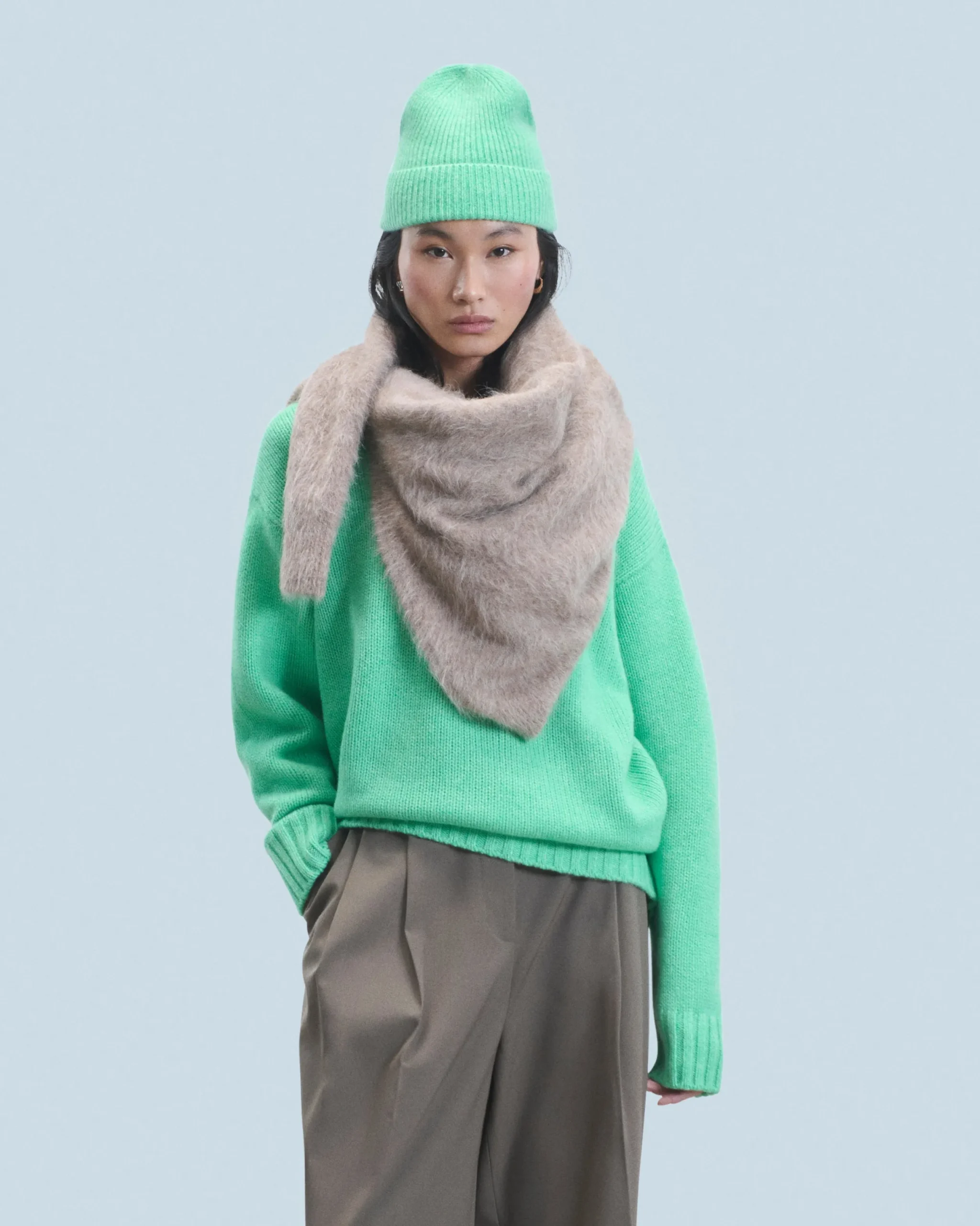FROM FUTURE Bonnet à Revers à Petites Cotes UtopicGreenMouliné Cheap