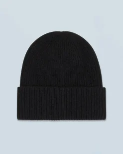 FROM FUTURE Bonnet à Revers à Petites Cotes Noir Cheap