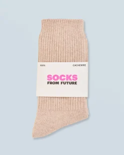 FROM FUTURE Chaussettes Mi-hautes à Cotes BeigeChiné Hot