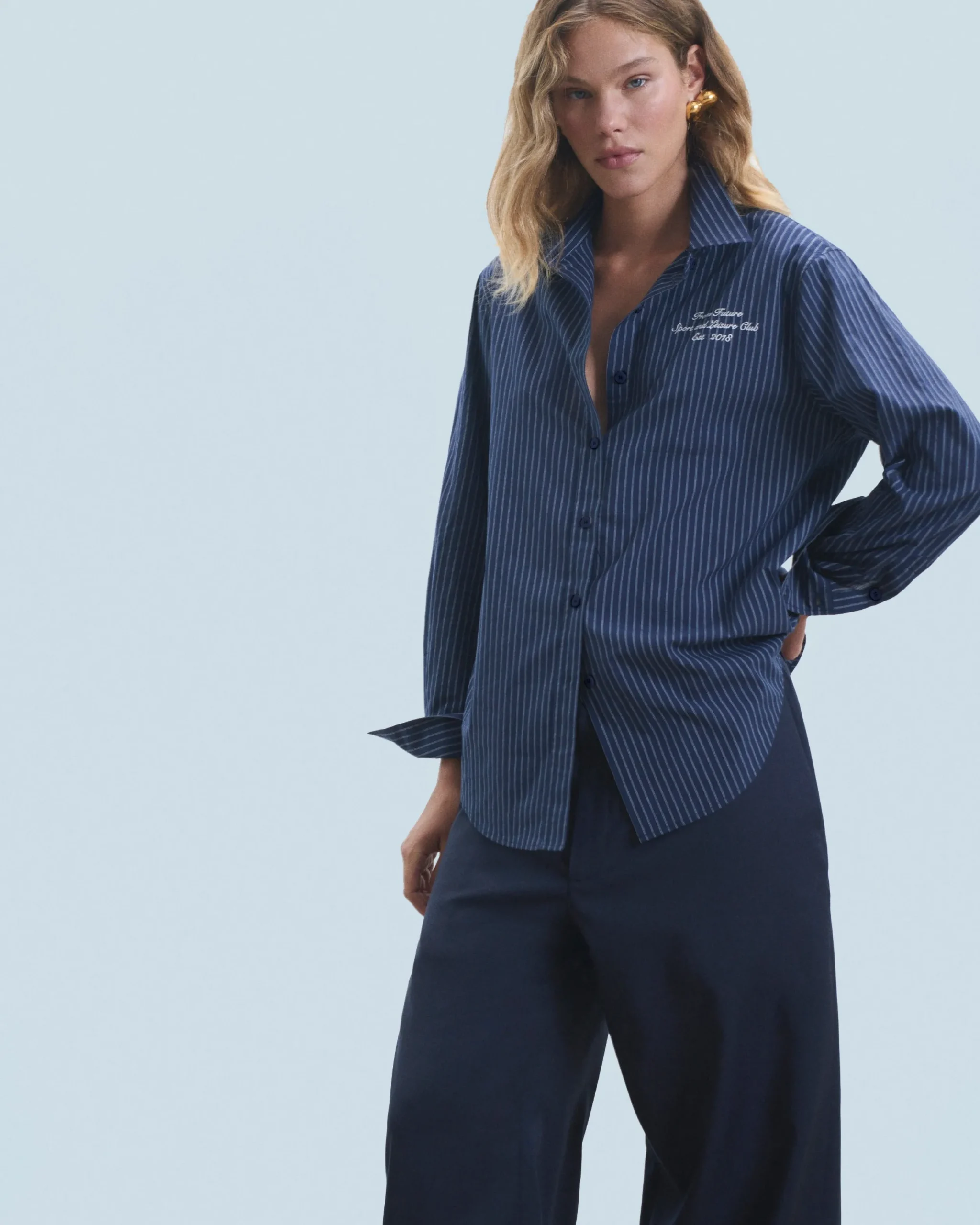 FROM FUTURE Chemise Manches Longues BleuFonceRayé Cheap