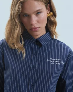 FROM FUTURE Chemise Manches Longues BleuFonceRayé Cheap
