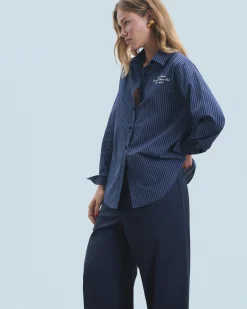 FROM FUTURE Chemise Manches Longues BleuFonceRayé Cheap