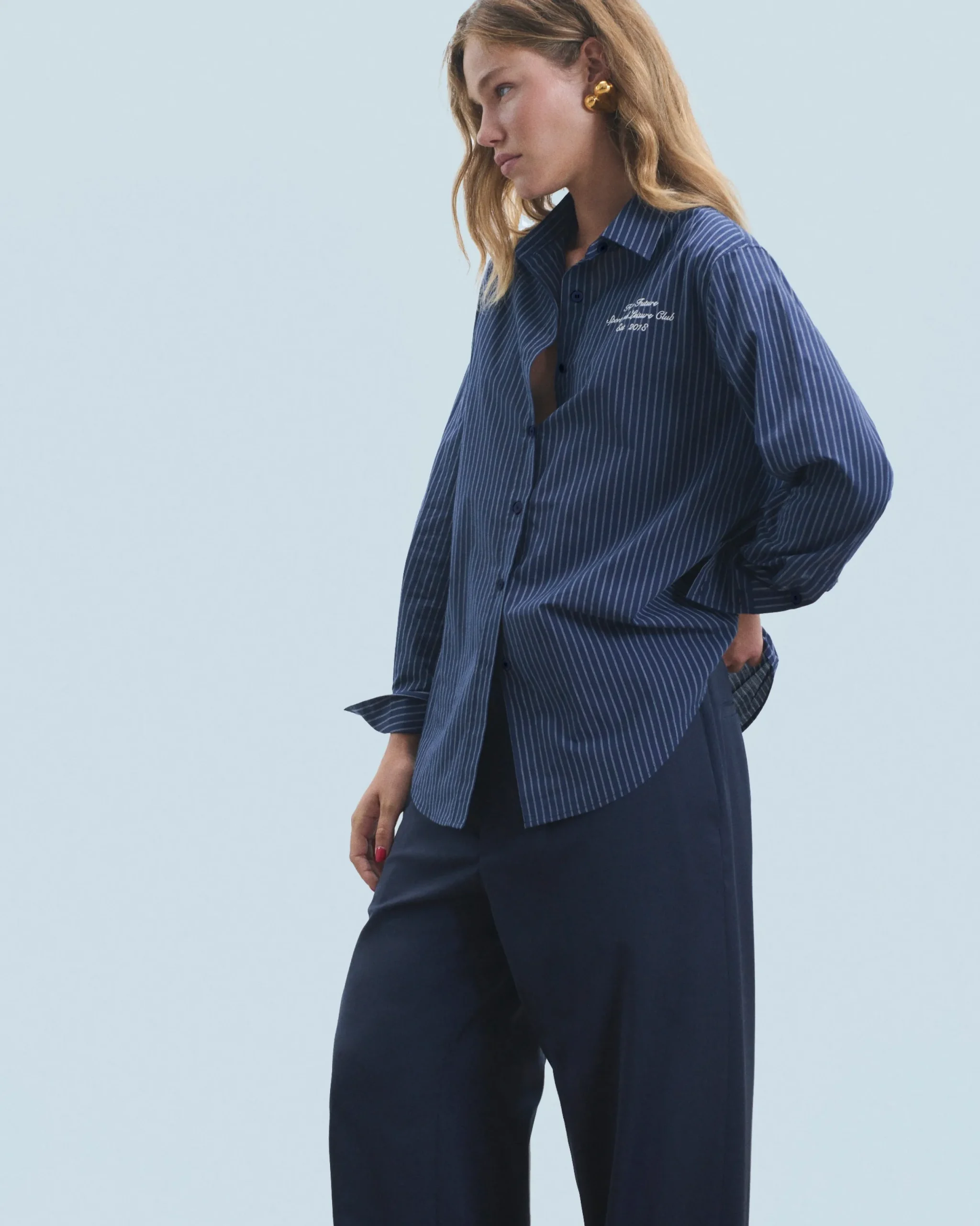 FROM FUTURE Chemise Manches Longues BleuFonceRayé Cheap