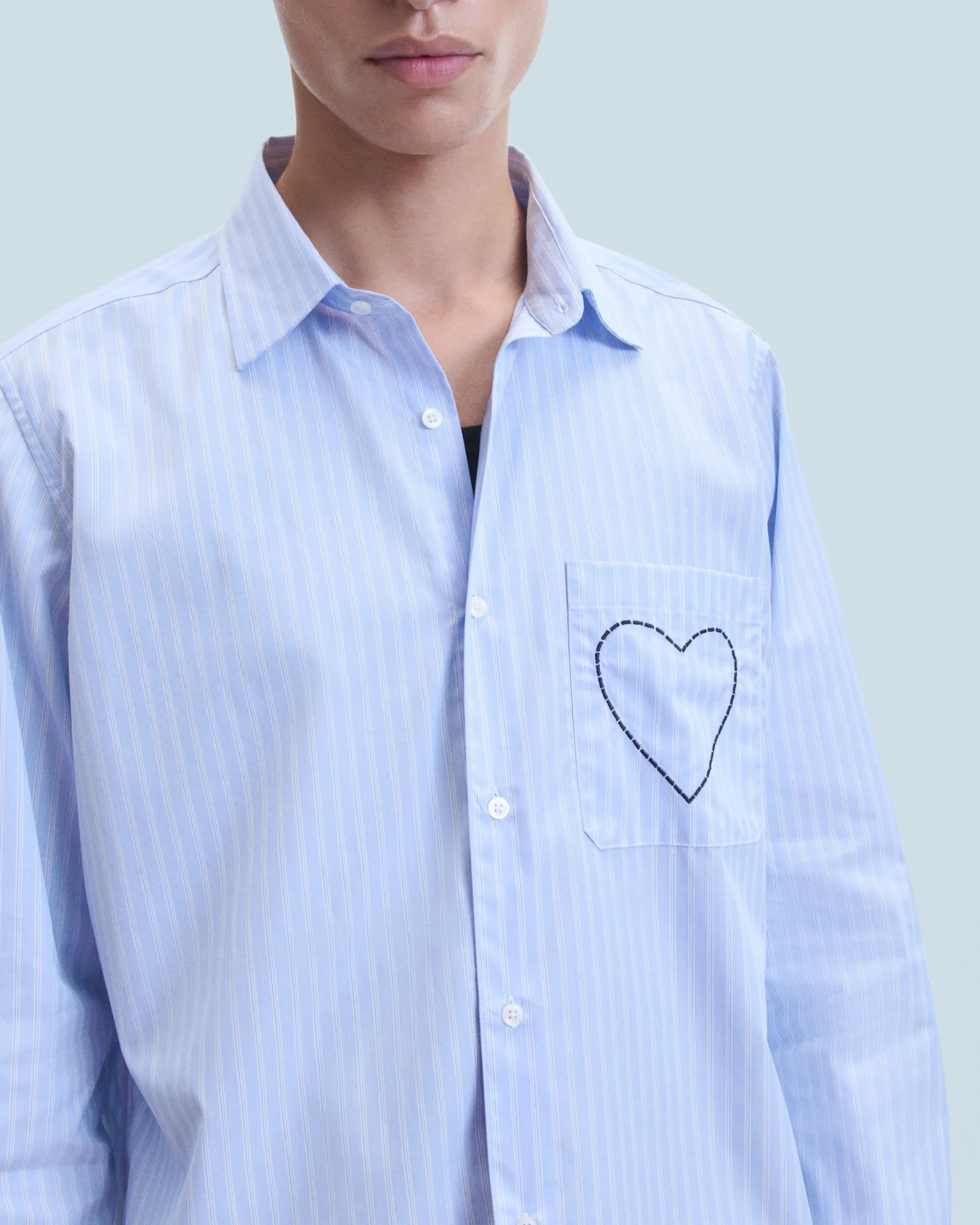 FROM FUTURE Chemise Manches Longues Coeur MultiRayuresBleuClair Online