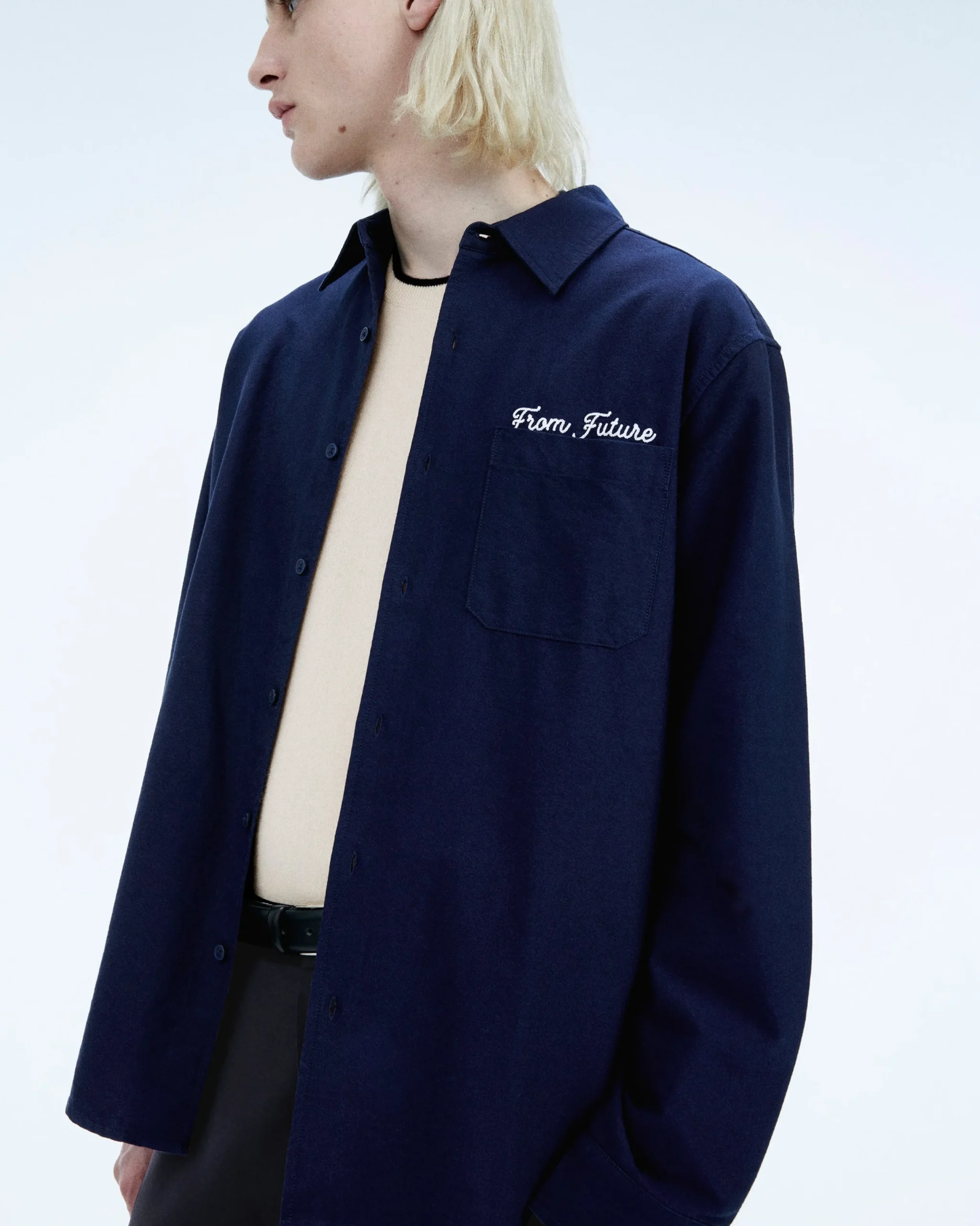 FROM FUTURE Chemise Manches Longues Popeline Navy Online
