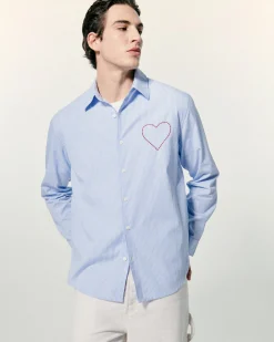 FROM FUTURE Chemise Manches Longues Popeline BleuRayé Online