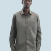 FROM FUTURE Chemise Manches Longues Uni Broderie Kaki Best