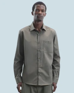 FROM FUTURE Chemise Manches Longues Uni Broderie Kaki Best