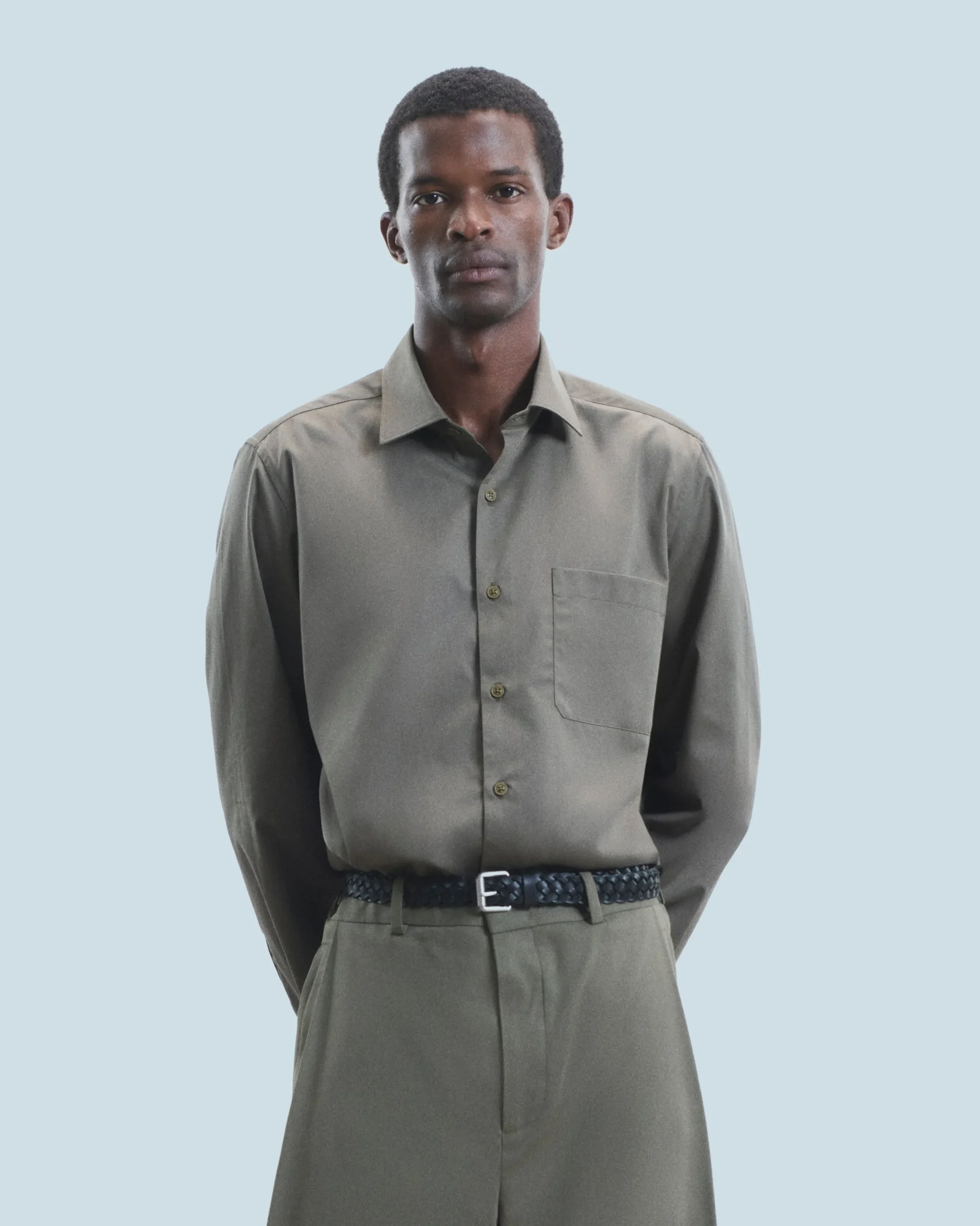 FROM FUTURE Chemise Manches Longues Uni Broderie Kaki Best