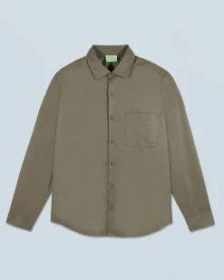 FROM FUTURE Chemise Manches Longues Uni Broderie Kaki Best