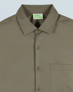 FROM FUTURE Chemise Manches Longues Uni Broderie Kaki Best
