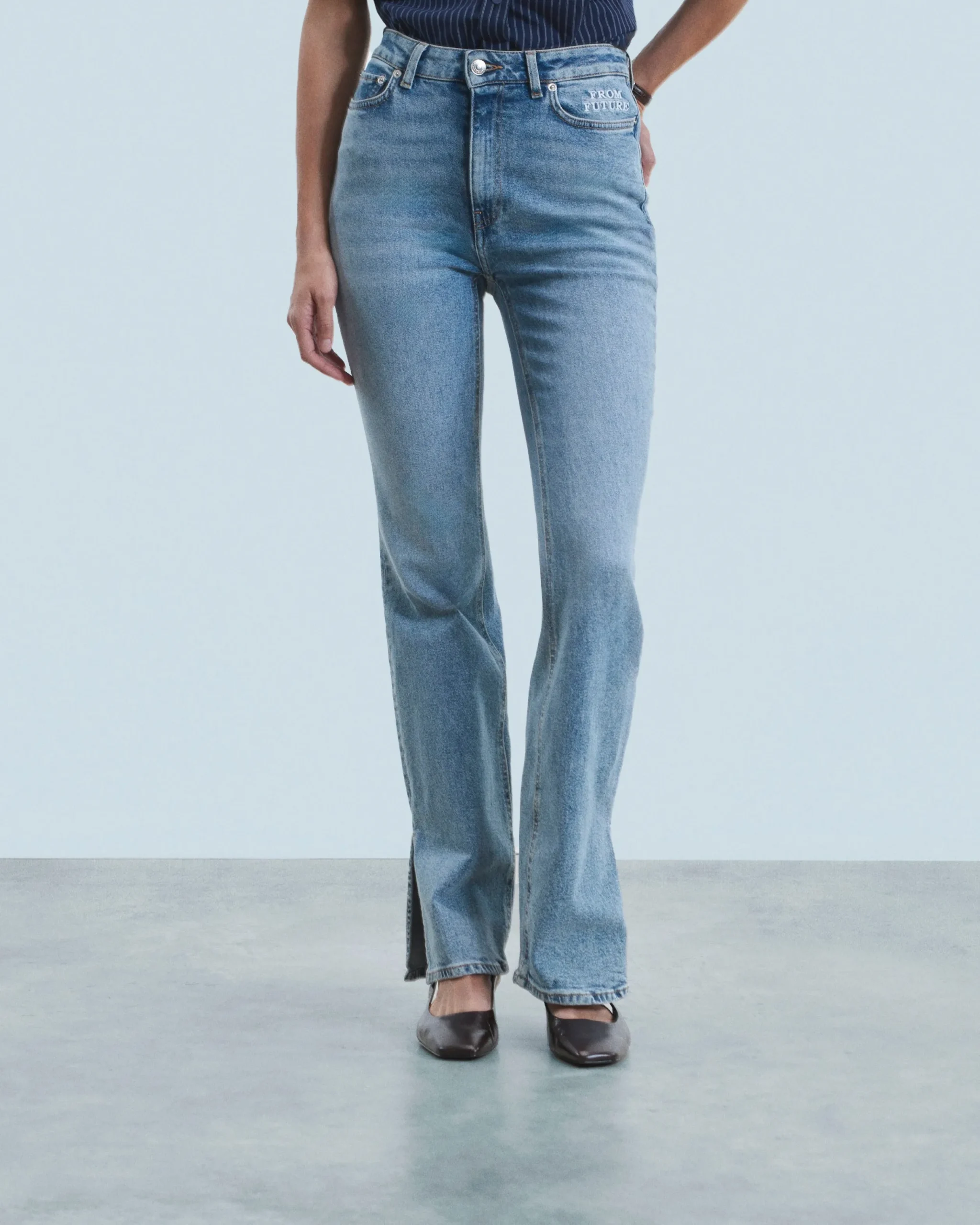 FROM FUTURE Joe Jean Bootcut Fente BleuClair New