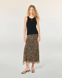 FROM FUTURE Jupe Mi Longue Mousseline WinterLeopard Best