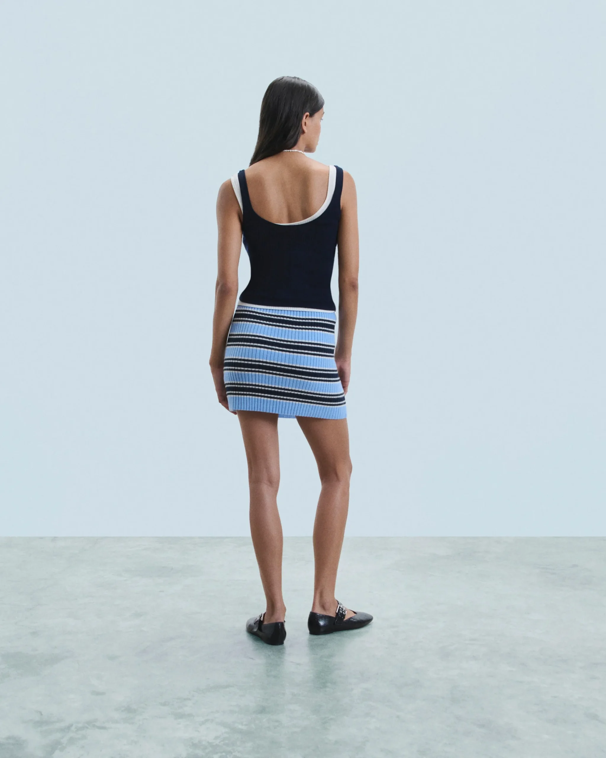 FROM FUTURE Jupe Mini Rayée FairyBlue Clearance