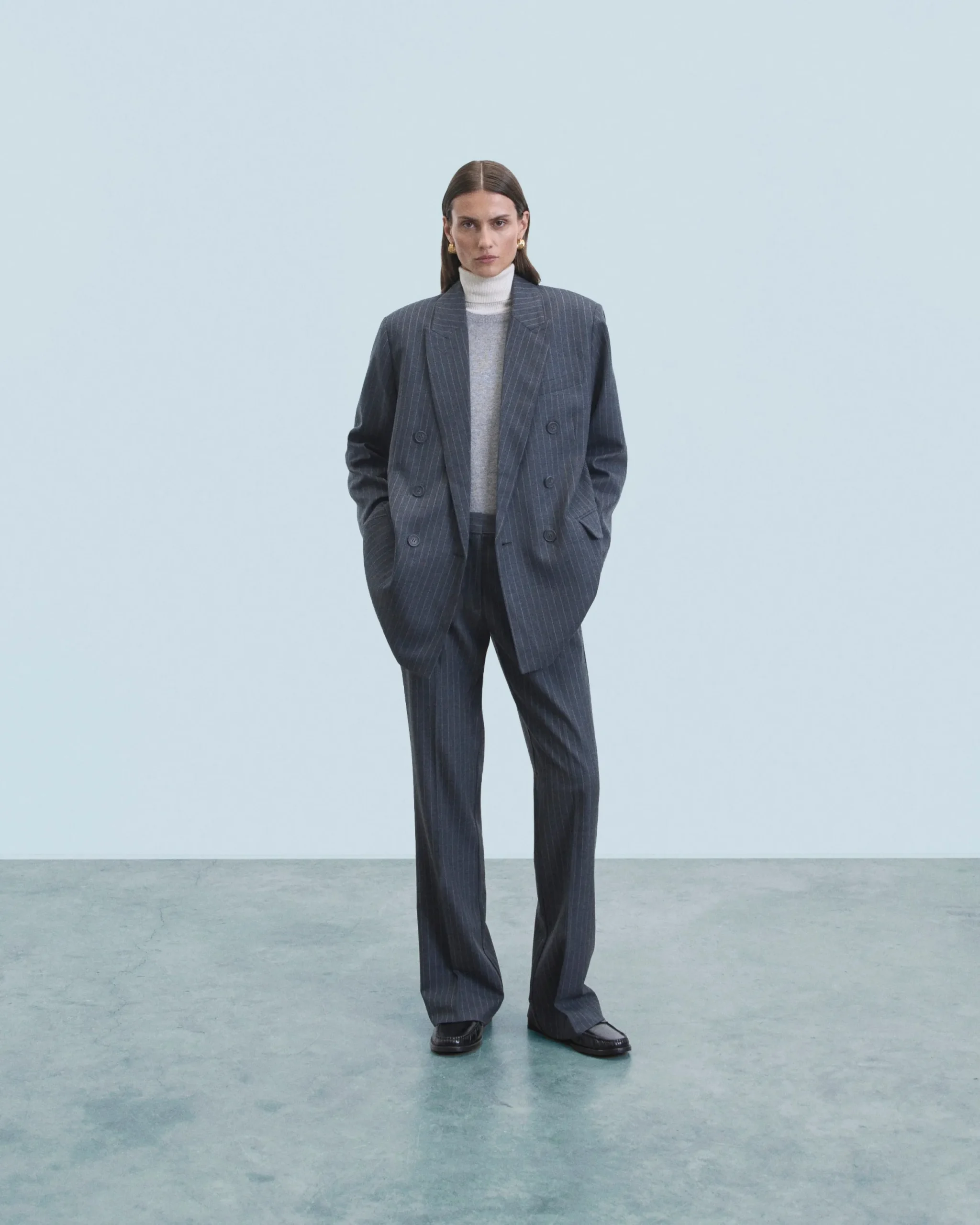 FROM FUTURE Pantalon Large Tailoring RayuresGris Sale