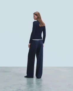 FROM FUTURE Pantalon Large Tailoring RayuresNavy Flash Sale