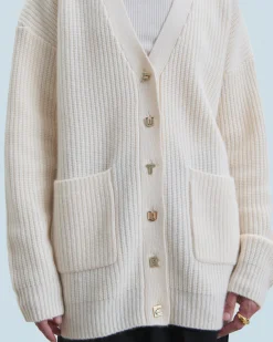 FROM FUTURE Pull Cardigan Ecru Hot