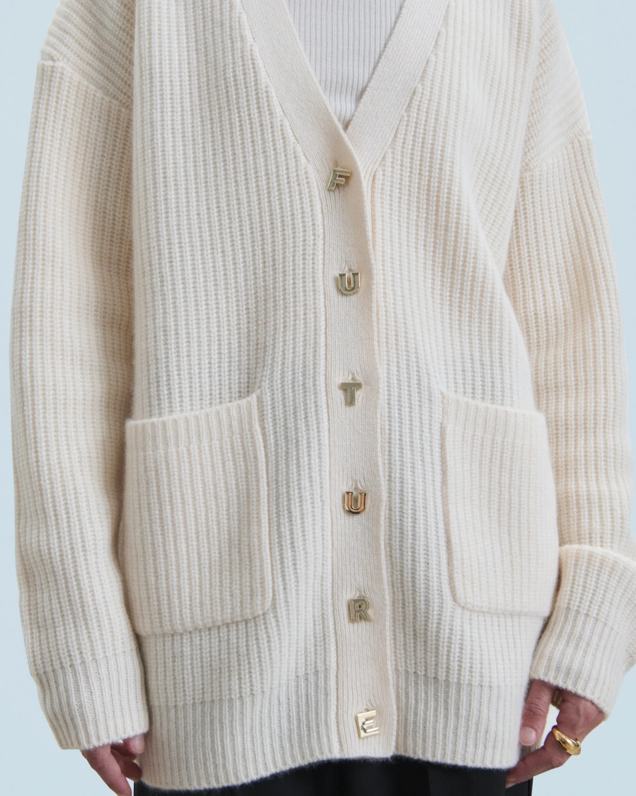 FROM FUTURE Pull Cardigan Ecru Hot