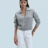 FROM FUTURE Pull Cardigan à Cotes GrisChinéFoncé Discount