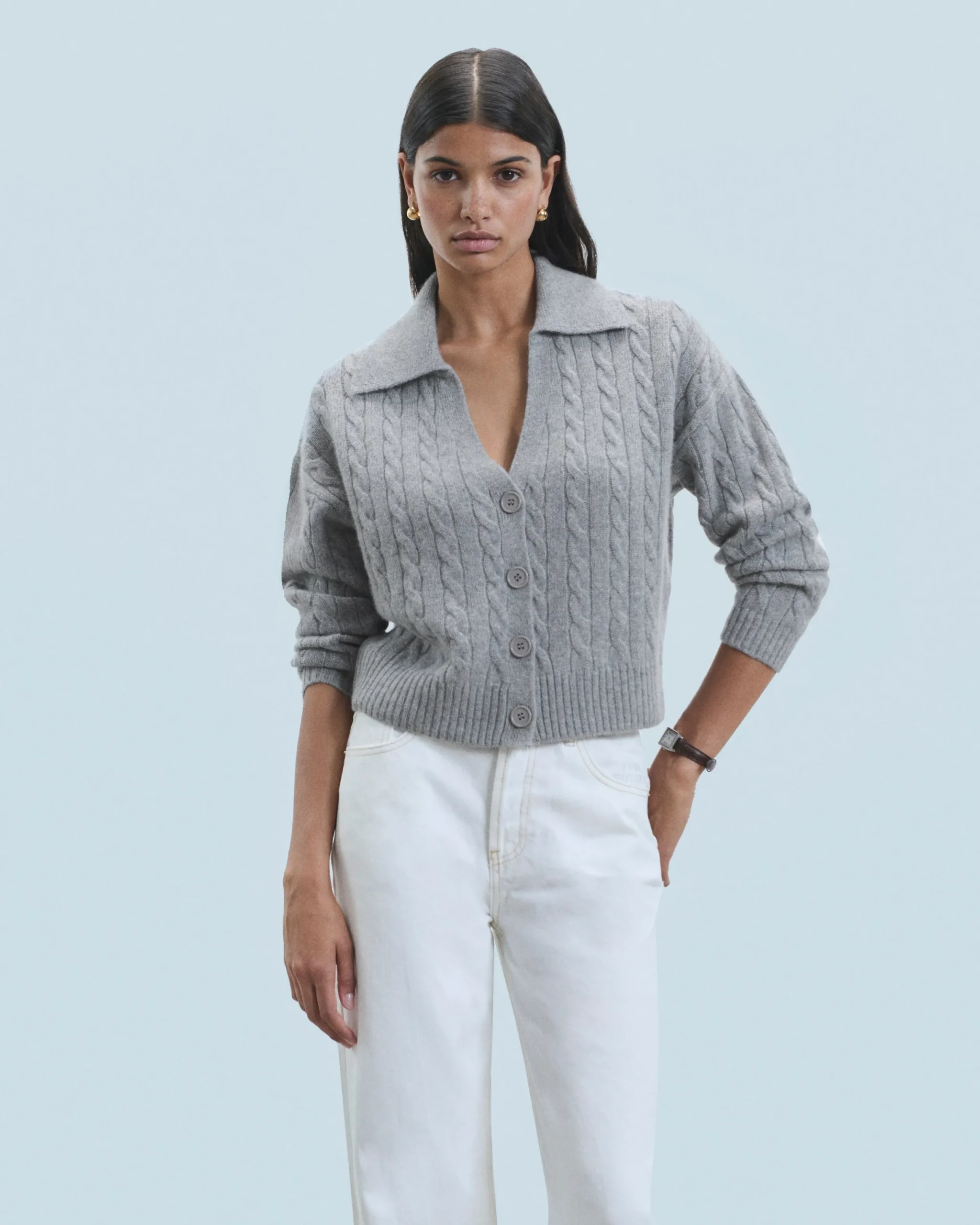 FROM FUTURE Pull Cardigan à Cotes GrisChinéFoncé Discount