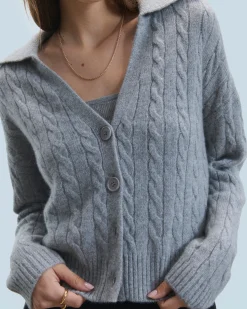 FROM FUTURE Pull Cardigan à Cotes GrisChinéFoncé Discount