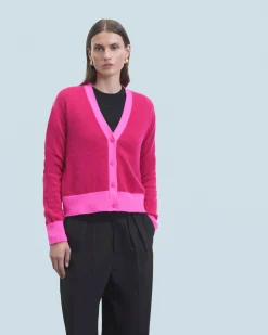 FROM FUTURE Pull Cardigan Bicolore Léger RaspberryPink Hot