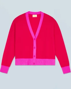 FROM FUTURE Pull Cardigan Bicolore Léger RaspberryPink Hot