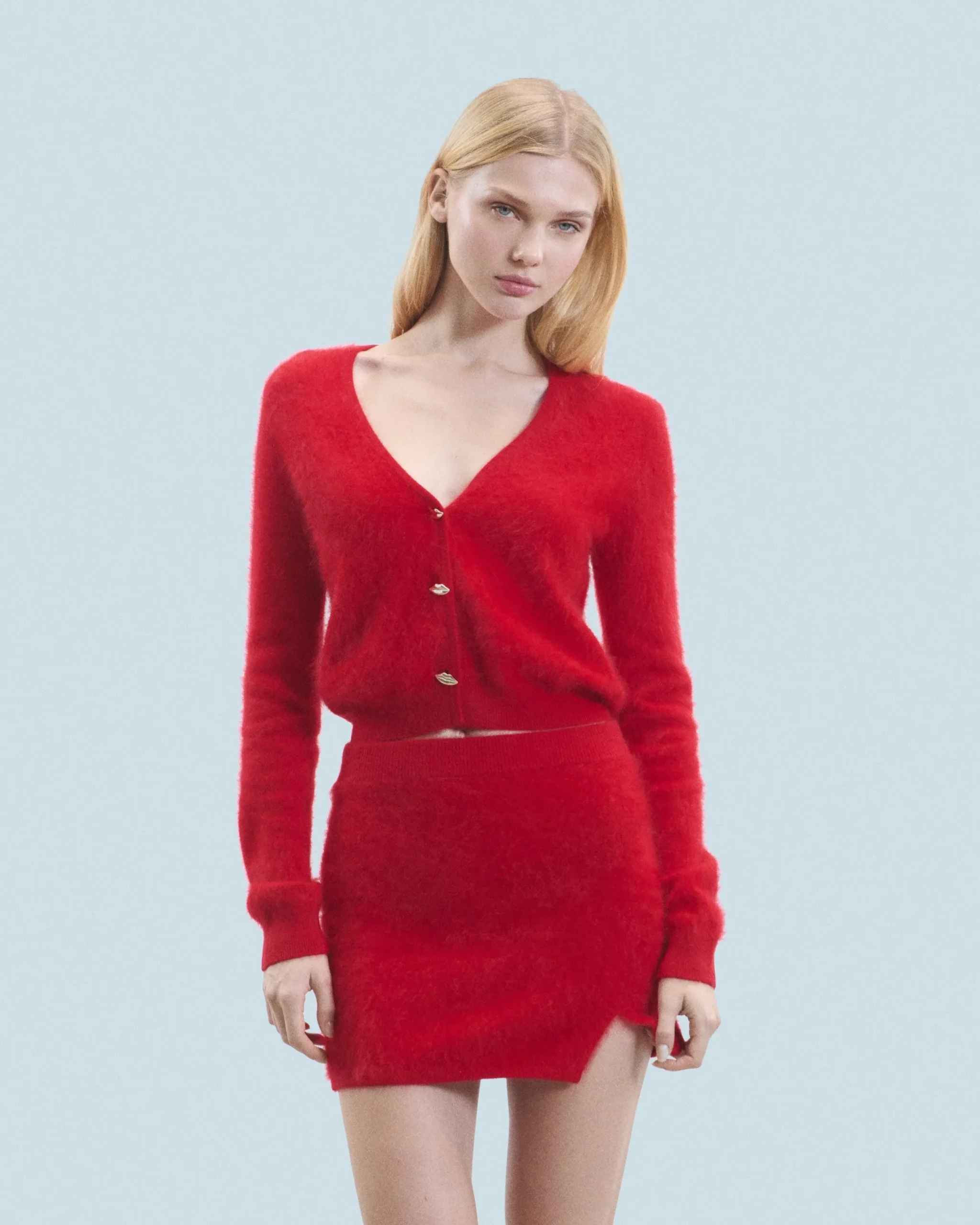 FROM FUTURE Pull Cardigan en Cachemire Brossé Boutons Bijoux HotRed Store