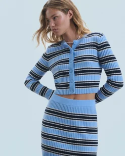 FROM FUTURE Pull Cardigan Rayé FairyBlue Best