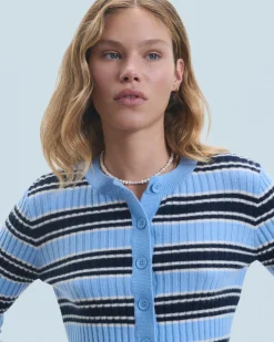 FROM FUTURE Pull Cardigan Rayé FairyBlue Best