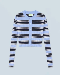 FROM FUTURE Pull Cardigan Rayé FairyBlue Best