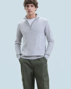 FROM FUTURE Pull Col Camionneur Basique GrisChinéClair Fashion