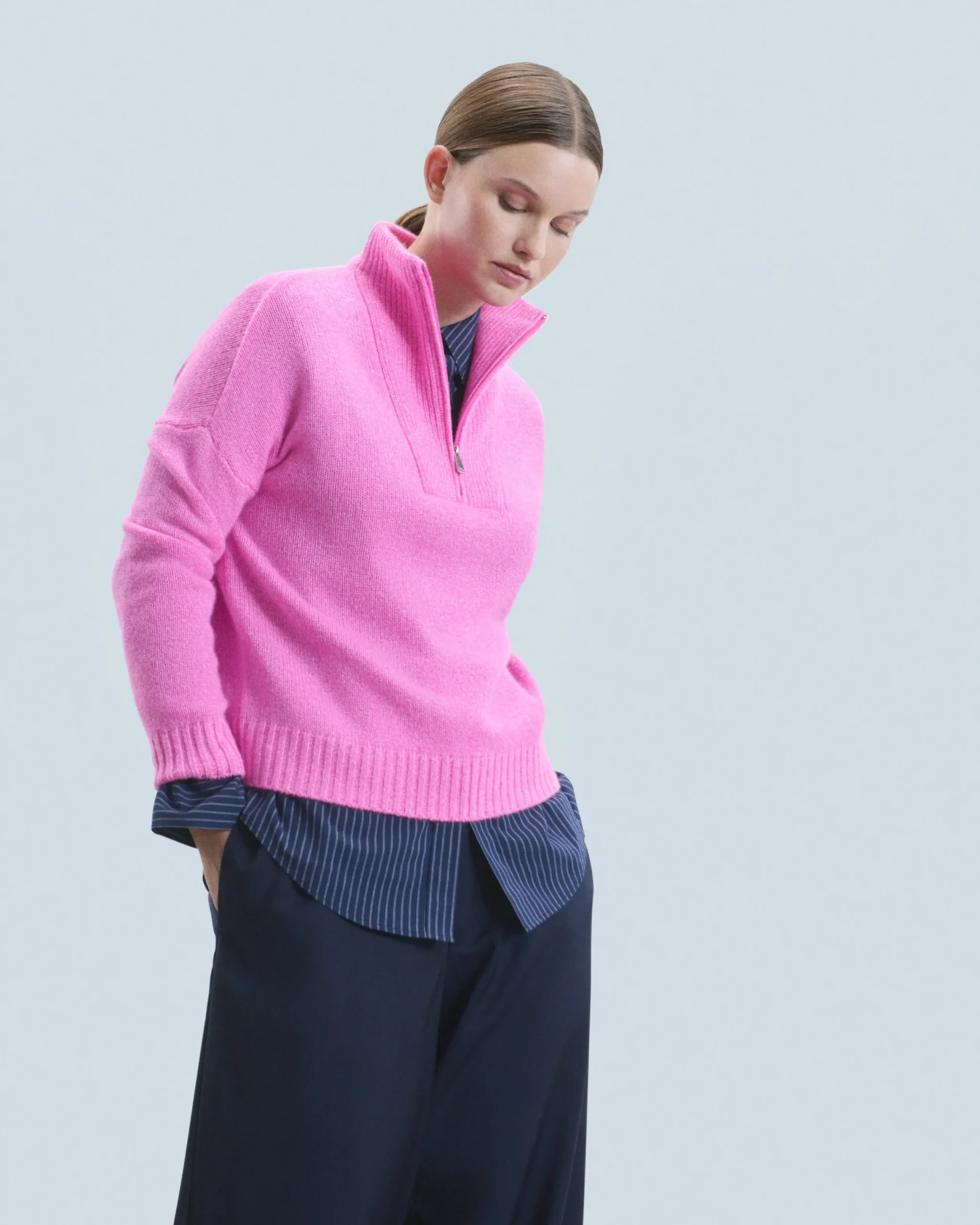 FROM FUTURE Pull Col Camionneur Epais PinkMouliné Online