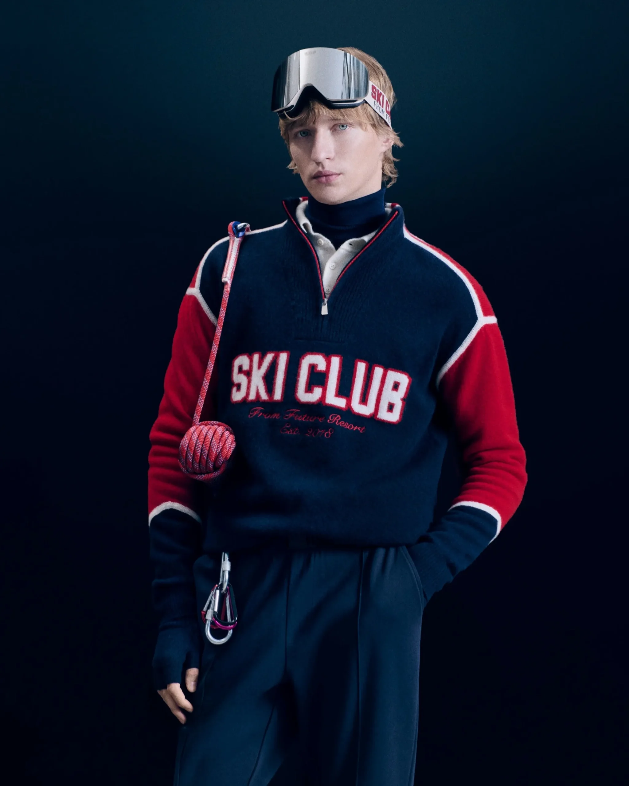 FROM FUTURE Pull Col Camionneur Ski Club Navy Flash Sale