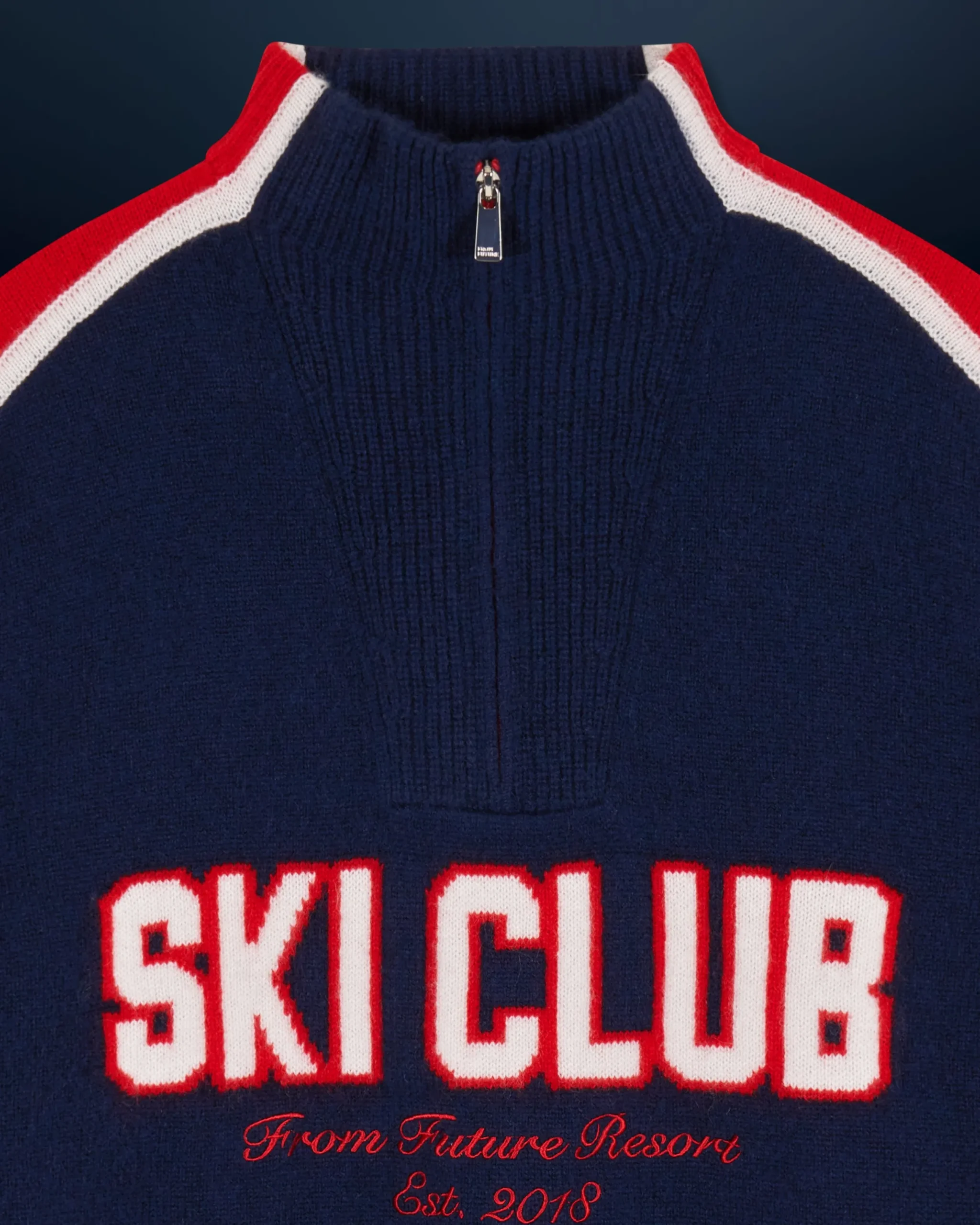 FROM FUTURE Pull Col Camionneur Ski Club Navy Flash Sale