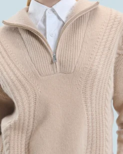 FROM FUTURE Pull Col Camionneur Torsades Beige Discount