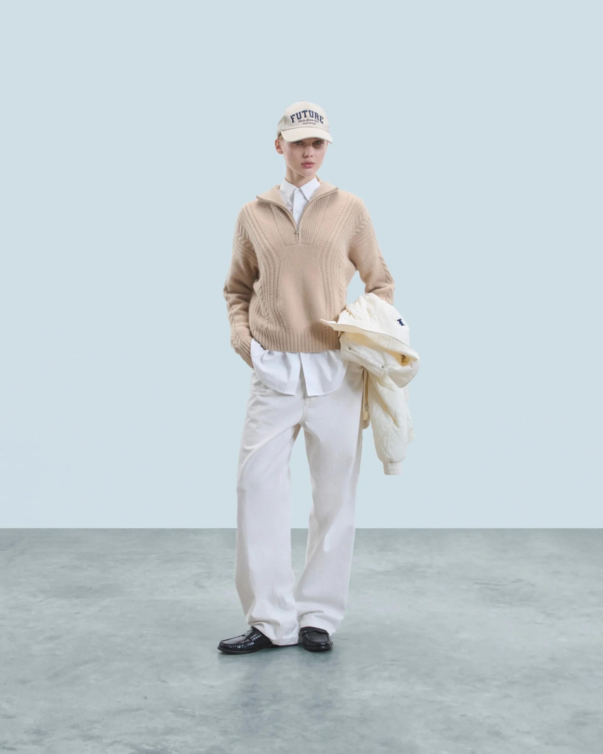 FROM FUTURE Pull Col Camionneur Torsades Beige Discount