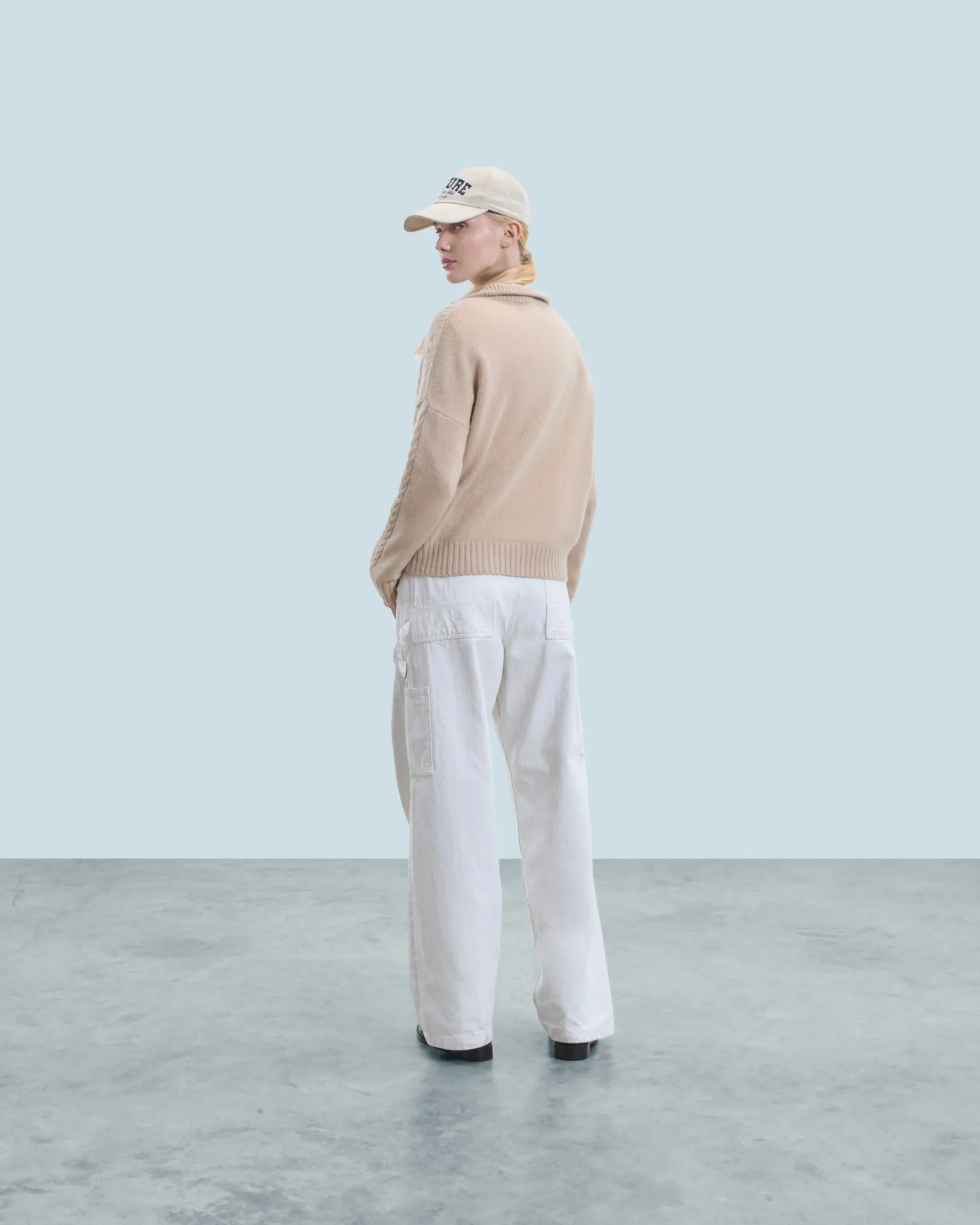 FROM FUTURE Pull Col Camionneur Torsades Beige Discount