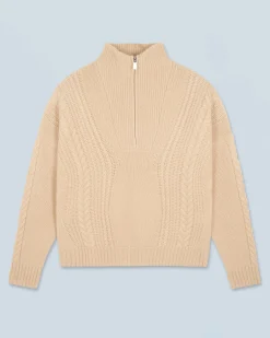 FROM FUTURE Pull Col Camionneur Torsades Beige Discount