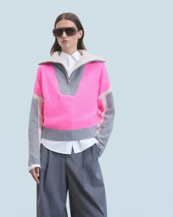 FROM FUTURE Pull Col Camionneur Tricolore DreamyPink Best