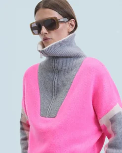 FROM FUTURE Pull Col Camionneur Tricolore DreamyPink Best