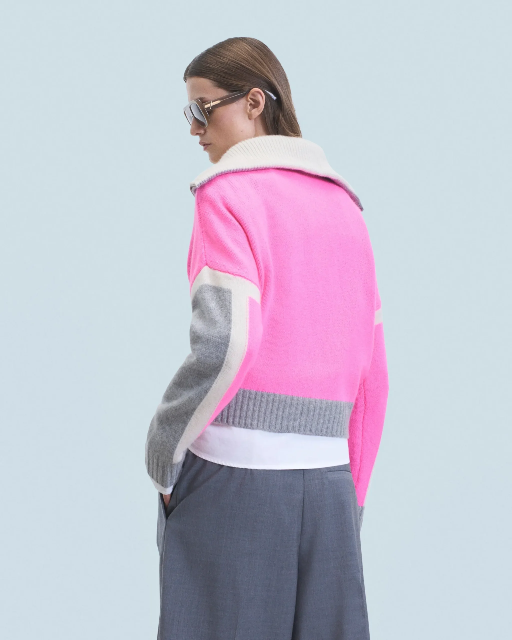 FROM FUTURE Pull Col Camionneur Tricolore DreamyPink Best
