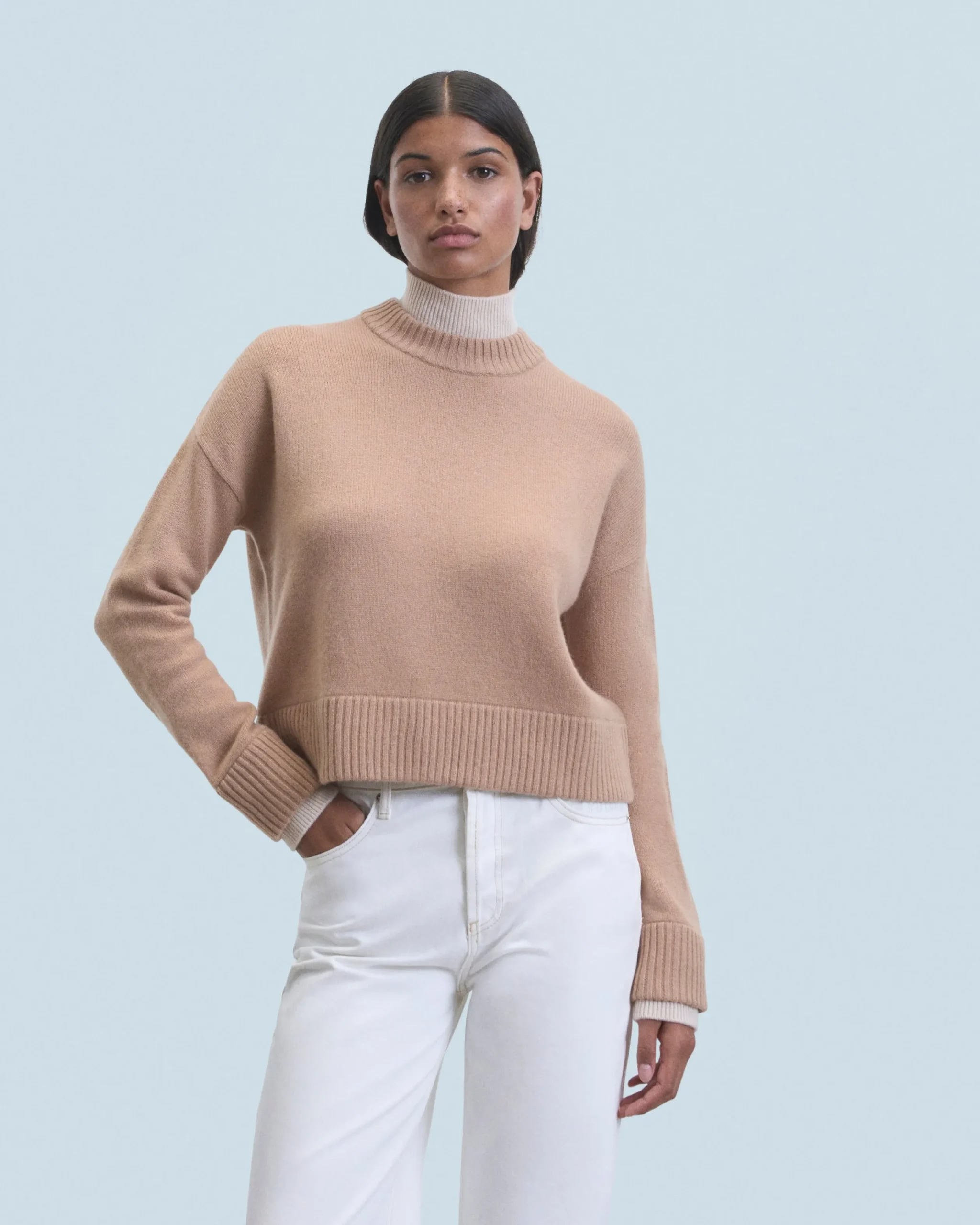 FROM FUTURE Pull Col Montant Camel Shop