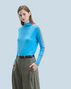 FROM FUTURE Pull Col Montant Bandes Manches Multicolores Léger DreamyBlue Discount