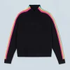 FROM FUTURE Pull Col Montant Bandes Manches Multicolores Léger Noir Hot