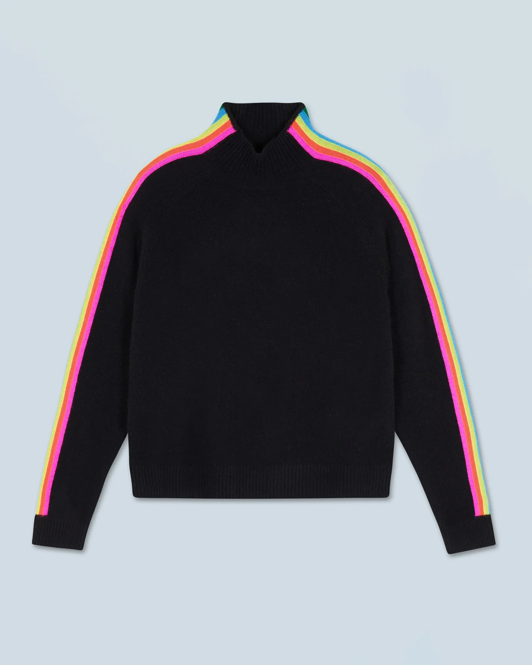 FROM FUTURE Pull Col Montant Bandes Manches Multicolores Léger Noir Hot