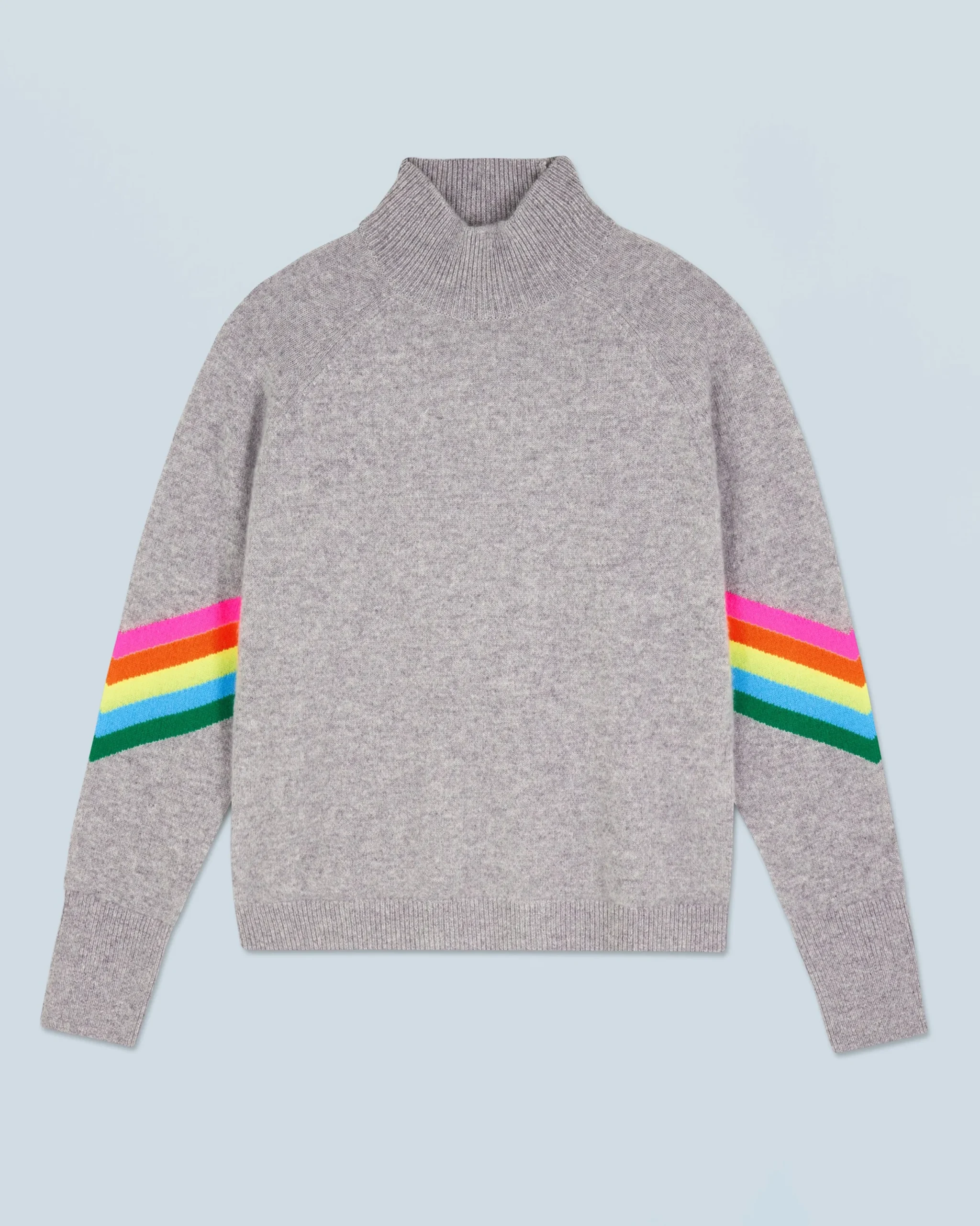 FROM FUTURE Pull Col Montant Bandes Manches Multicolore Léger GrisChinéFoncé Best Sale