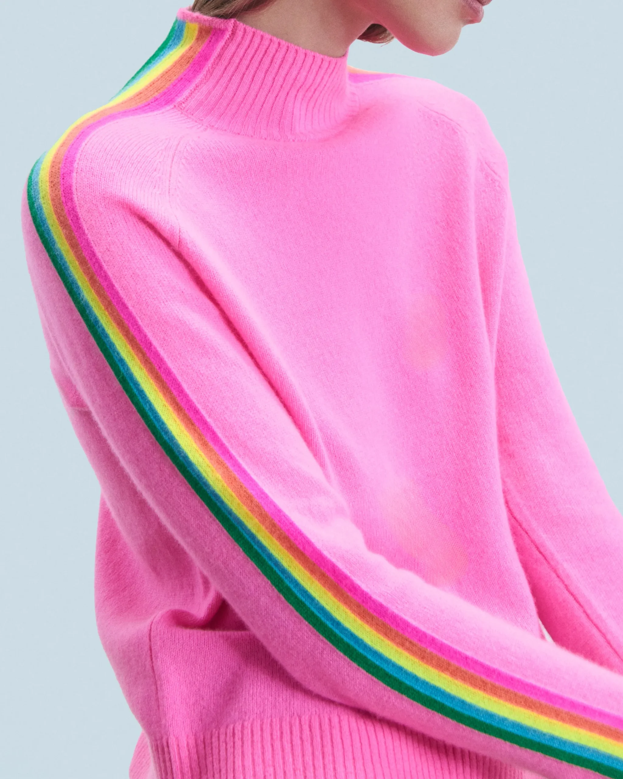 FROM FUTURE Pull Col Montant Bandes Manches Multicolores Léger DreamyPink Discount